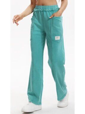 Cross Women's Sz Small Elastic Waist Teal Cargo Pants With Pockets Comfortable